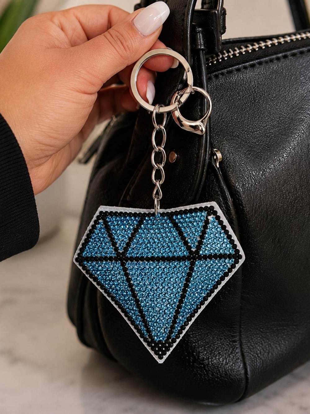 Oversized Blue Rhinestone Diamond Keychain Bag Charm